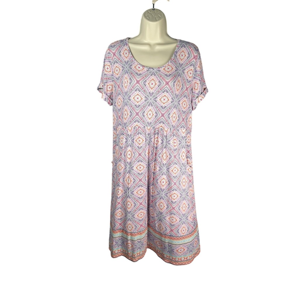 J Jill Dress Small Multicolor Geometric Southwest Pockets Rayon Relaxed Comfy